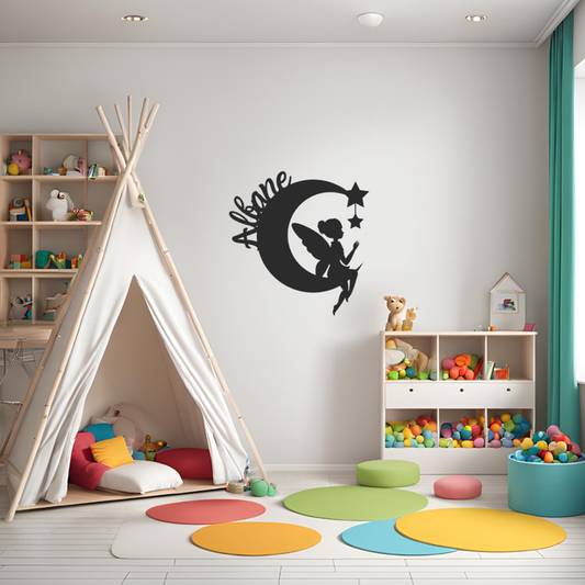 Décoration prénom enfant " la fée et la lune"
